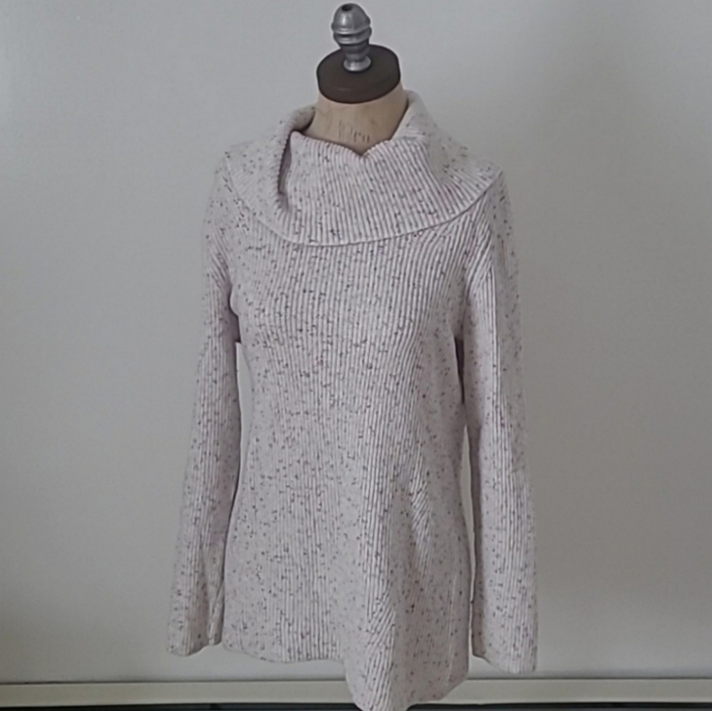 Talbots Turtleneck Cowl Neck Sweater Multicolor Flecked Oatmeal S